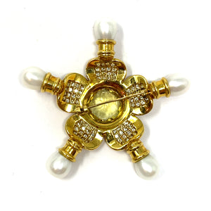 18K Citrine, Diamond, Pearl Brooch