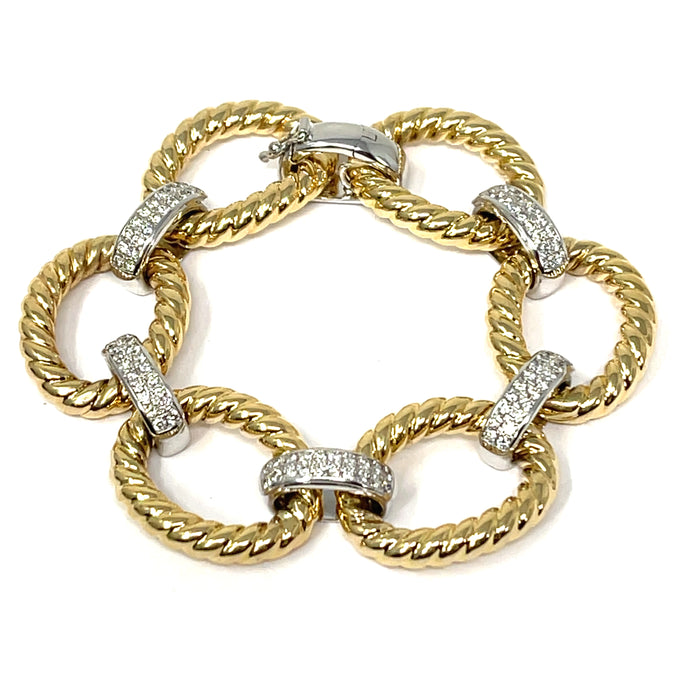 14K Diamond Ribbed Link Bracelet