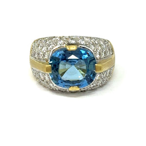 18K Aquamarine And Diamond Ring