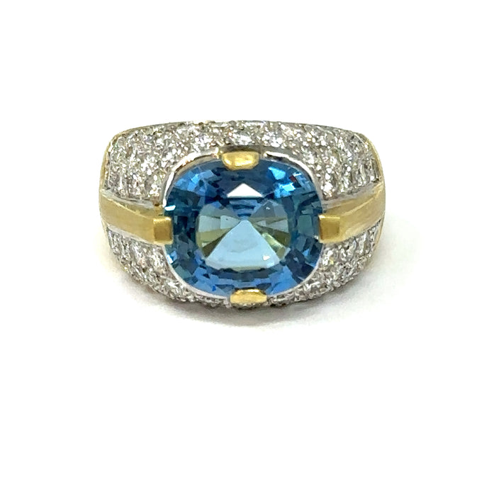 18K Aquamarine And Diamond Ring