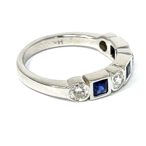 14K White Gold Sapphire And Diamond Band