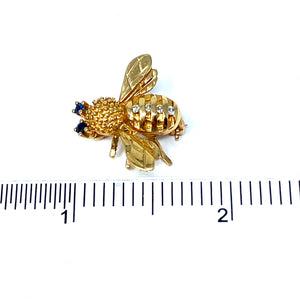 Vintage 14K Sapphire And Diamond Bee Pin