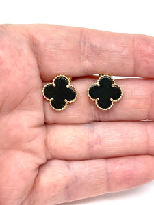 14K Small Onyx Clover Stud Earrings