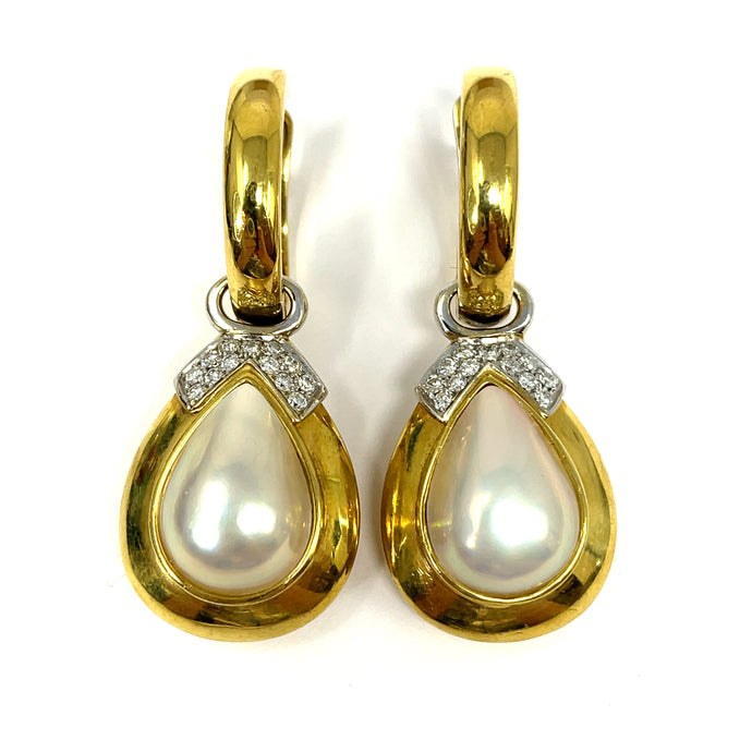 18K Diamond And Mabe Pearl Drop Earrings
