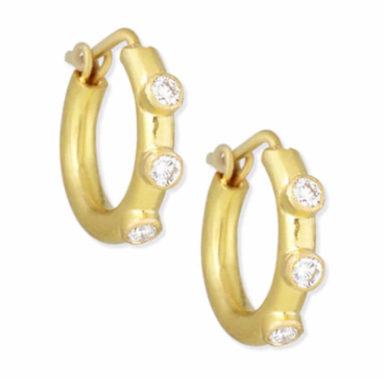 19K Elizabeth Locke Big Baby Hammered Hoops With Diamonds