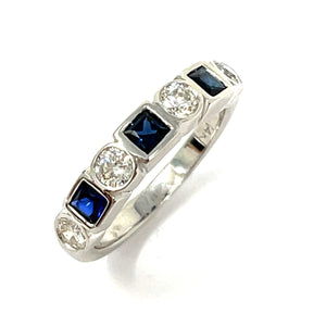 14K White Gold Sapphire And Diamond Band