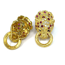 Load image into Gallery viewer, 18K Ruby And Diamond Panther Earrings