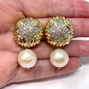 14K Diamond Earrings With Detachable Pearl Drop