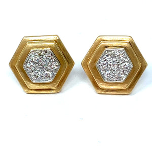 18K Italian Gold Diamond Octagon Stud Earrings