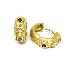 Load image into Gallery viewer, 18K Sapphire And Diamond Huggie Earrings