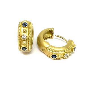 18K Sapphire And Diamond Huggie Earrings