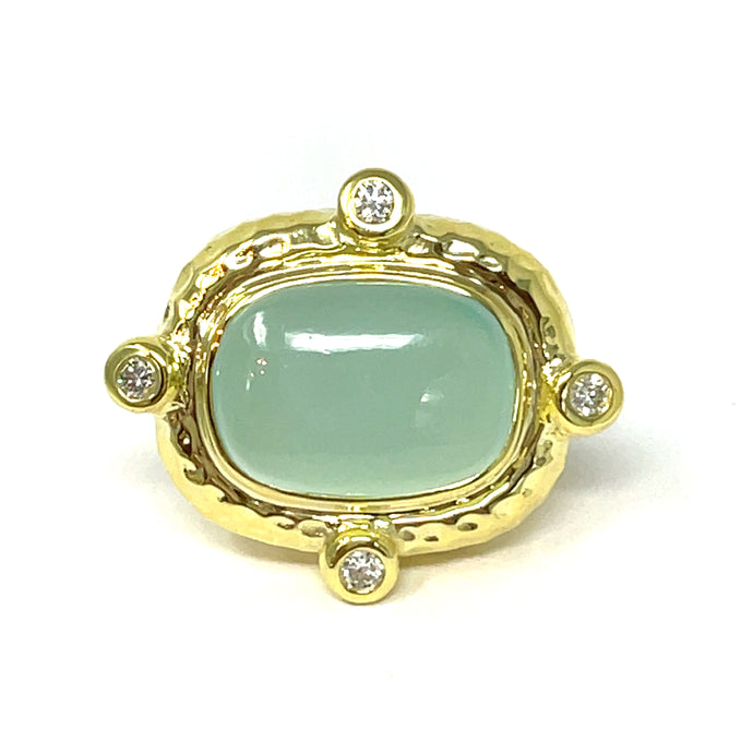 14K Hammered Cabochon Chalcedony And Diamond Ring
