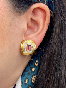 14K Pink Tourmaline And Diamond Earrings