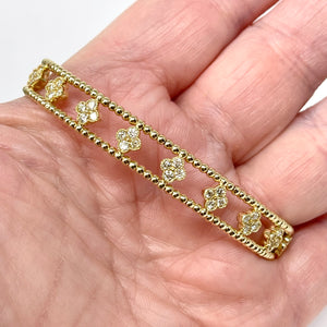 14k Large Beaded Diamond Clover Bangle