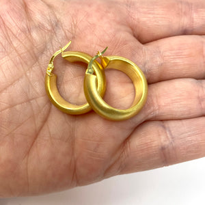 14K Italian Medium Brush Finish Hoop Earrings