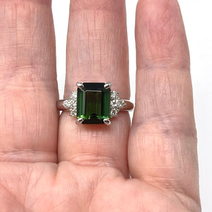 Platinum Green Tourmaline And Diamond Ring