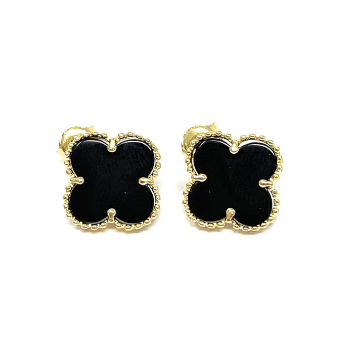 14K Small Onyx Clover Stud Earrings