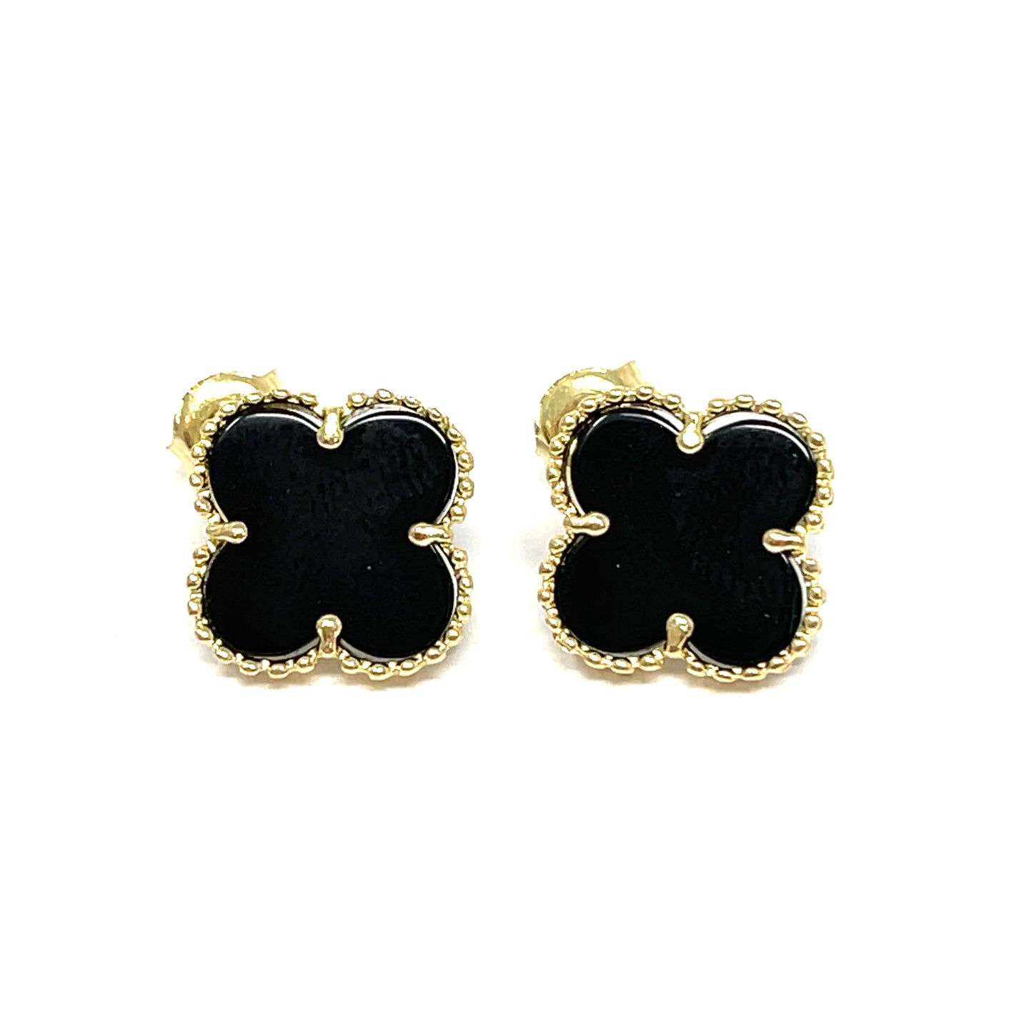 14K Small Onyx Clover Stud Earrings