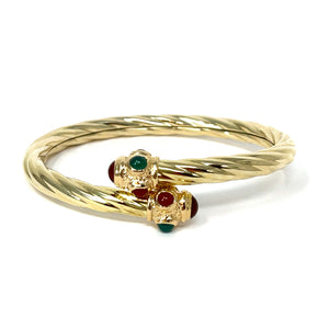 14K Italian Gemstone Bypass Cable Bangle