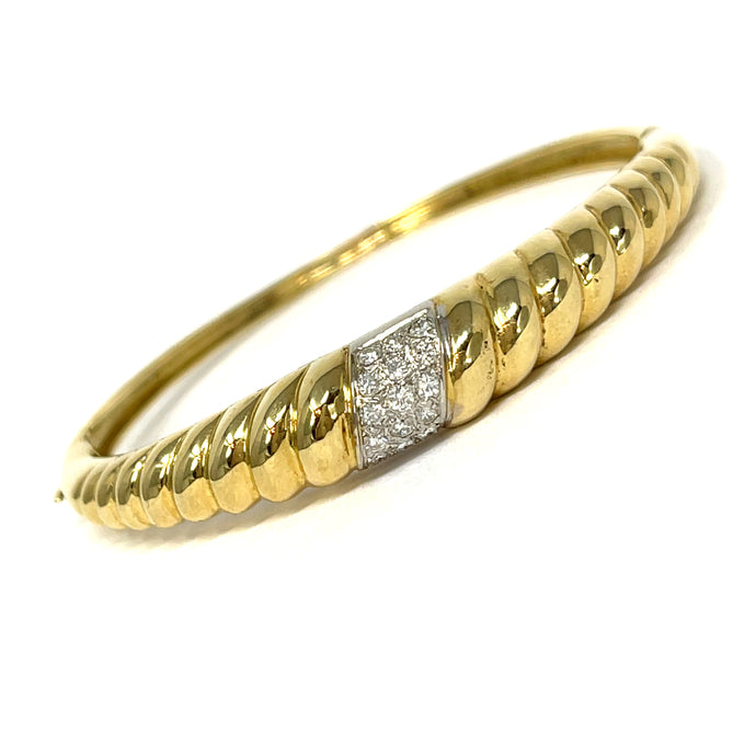 14K Diamond Ribbed Bangle Bracelet