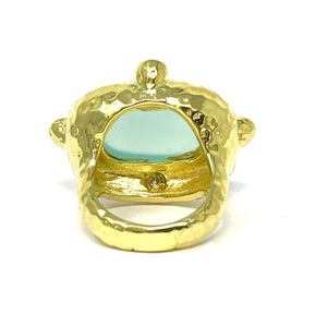 14K Hammered Cabochon Chalcedony And Diamond Ring