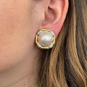 14K Diamond Mabe Pearl Earrings