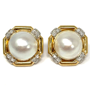 14K Diamond Mabe Pearl Earrings