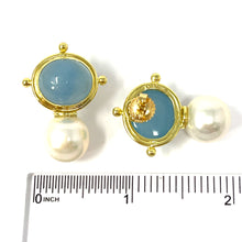 Load image into Gallery viewer, 14K Cabochon Chalcedony And Pearl Drop Earrings