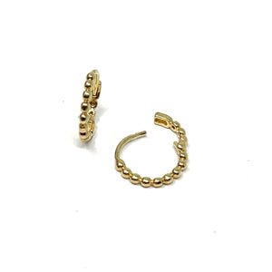 14K Small Beaded Huggie Hoop Earrings