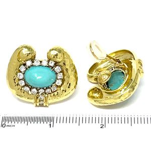 18K Turquoise And Diamond Earrings