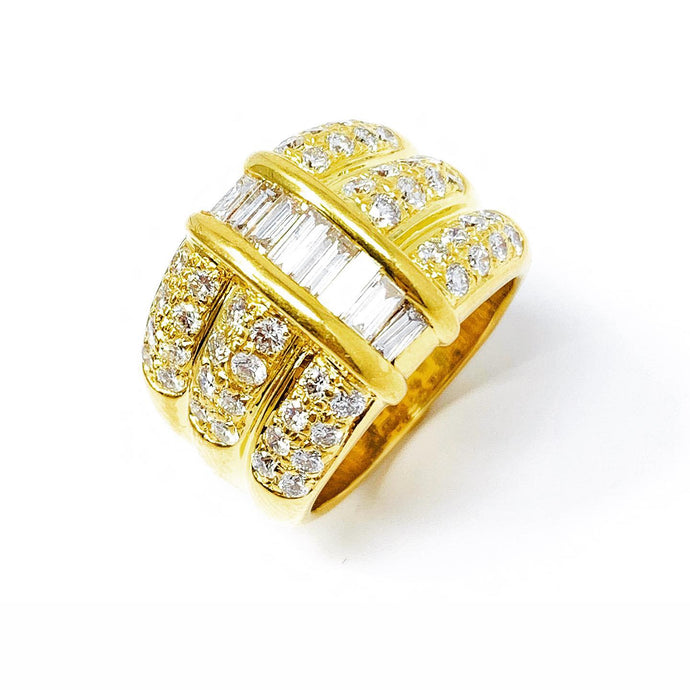 18K  Wide Three Row Diamond Ring