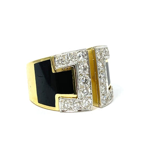 18K Diamond And Black Enamel Statement Ring