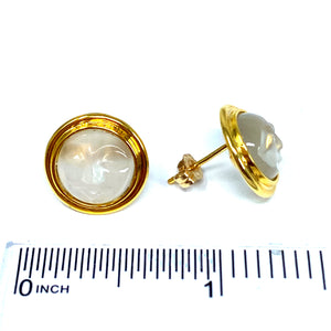 14K Man In The Moon Carved Moonstone Stud Earrings