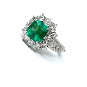 Platinum Emerald And Diamond Cocktail Ring