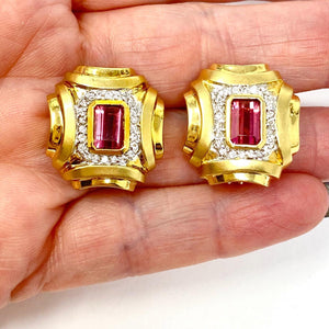 14K Pink Tourmaline And Diamond Earrings