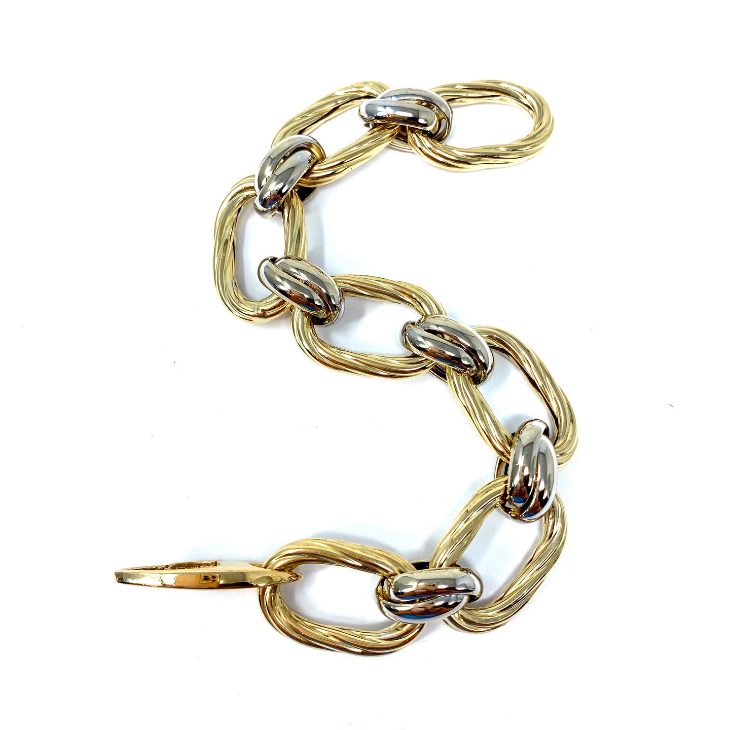 14K Italian Yellow And White Gold Link Bracelet