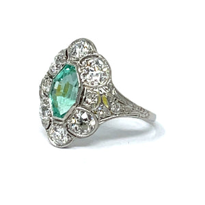 Platinum Art Deco Emerald And Diamond Ring