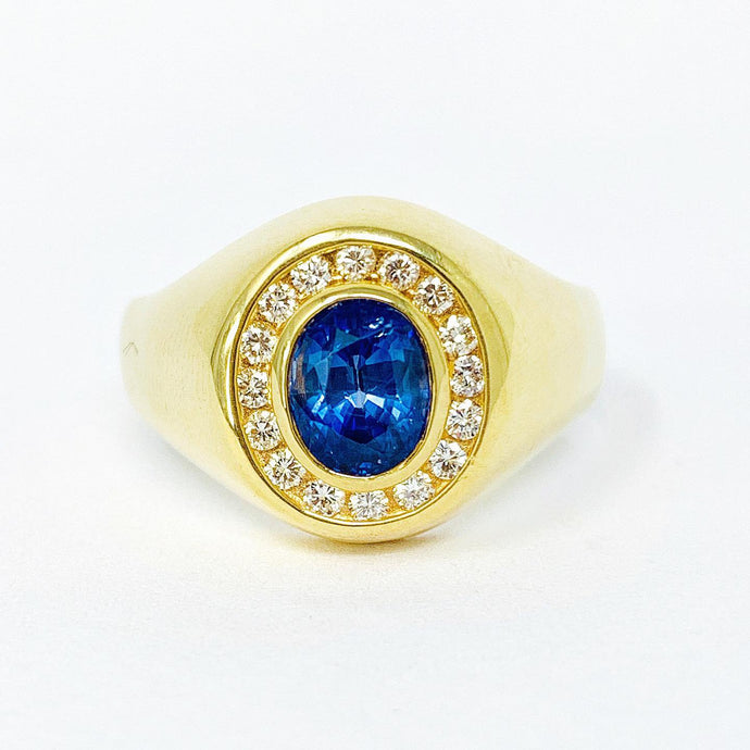 14K Mens Sapphire And Diamond Ring