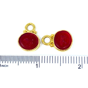 19K Elizabeth Locke Crimson Venetian Glass Intaglio “Stalking Lion” Earring Charms