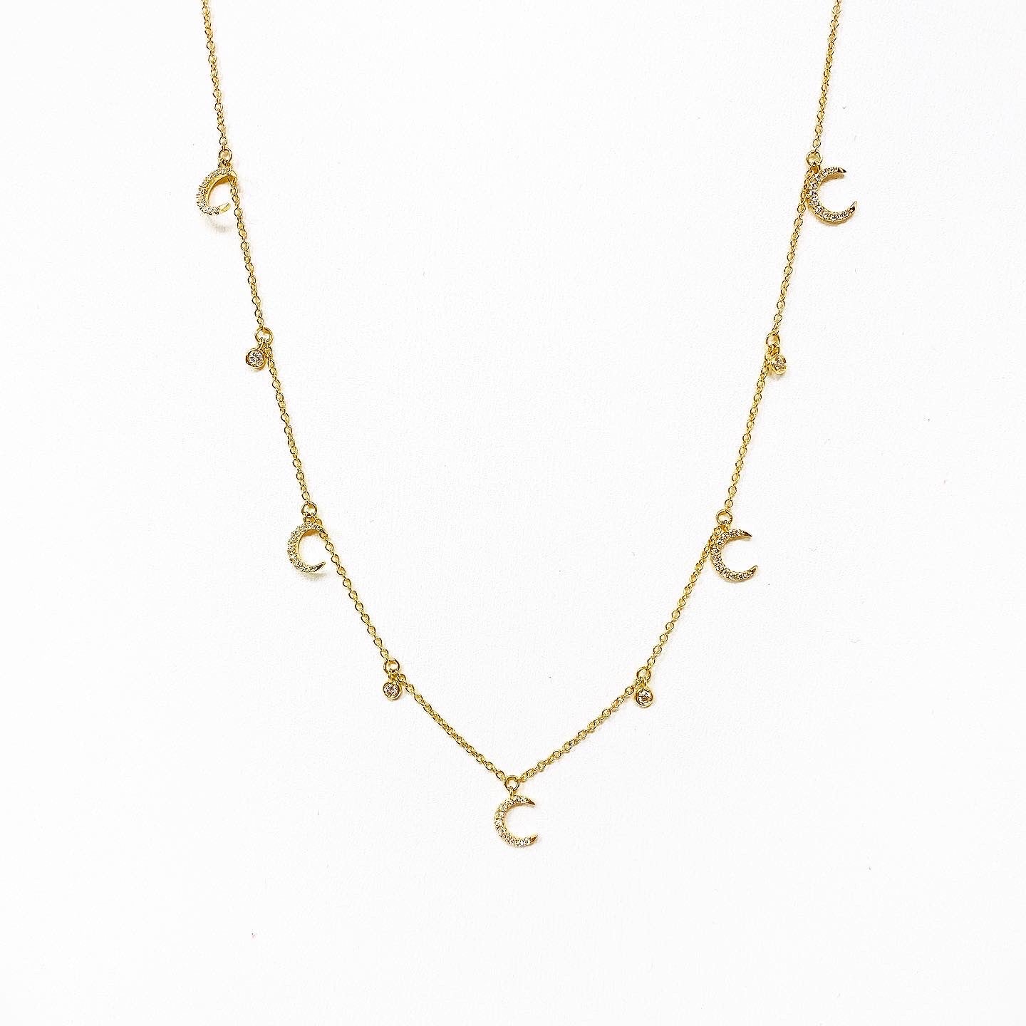 14k Diamond Crescent Moon Necklace/Choker