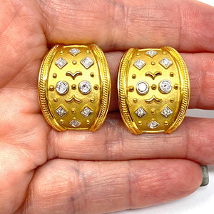 18K Diamond Beaded Etruscan Earrings