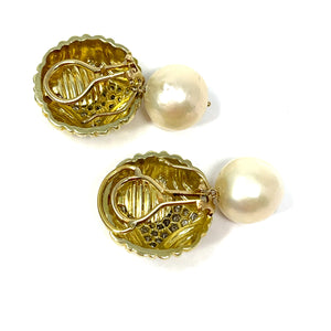 14K Diamond Earrings With Detachable Pearl Drop