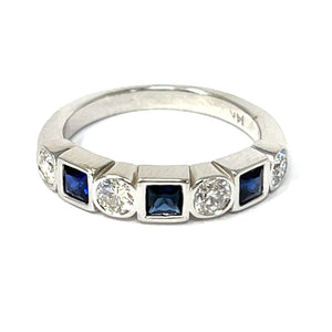 14K White Gold Sapphire And Diamond Band