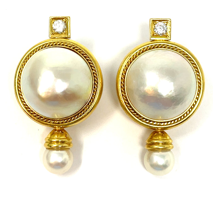 18K Mabe Pearl And Diamond Earrings