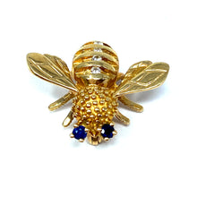 Load image into Gallery viewer, Vintage 14K Sapphire And Diamond Bee Pin