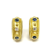 Load image into Gallery viewer, 18K Sapphire And Diamond Huggie Earrings