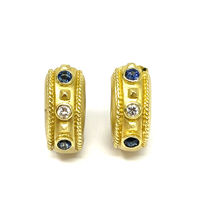 18K Sapphire And Diamond Huggie Earrings