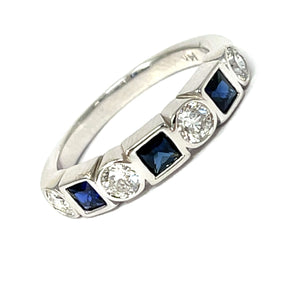 14K White Gold Sapphire And Diamond Band