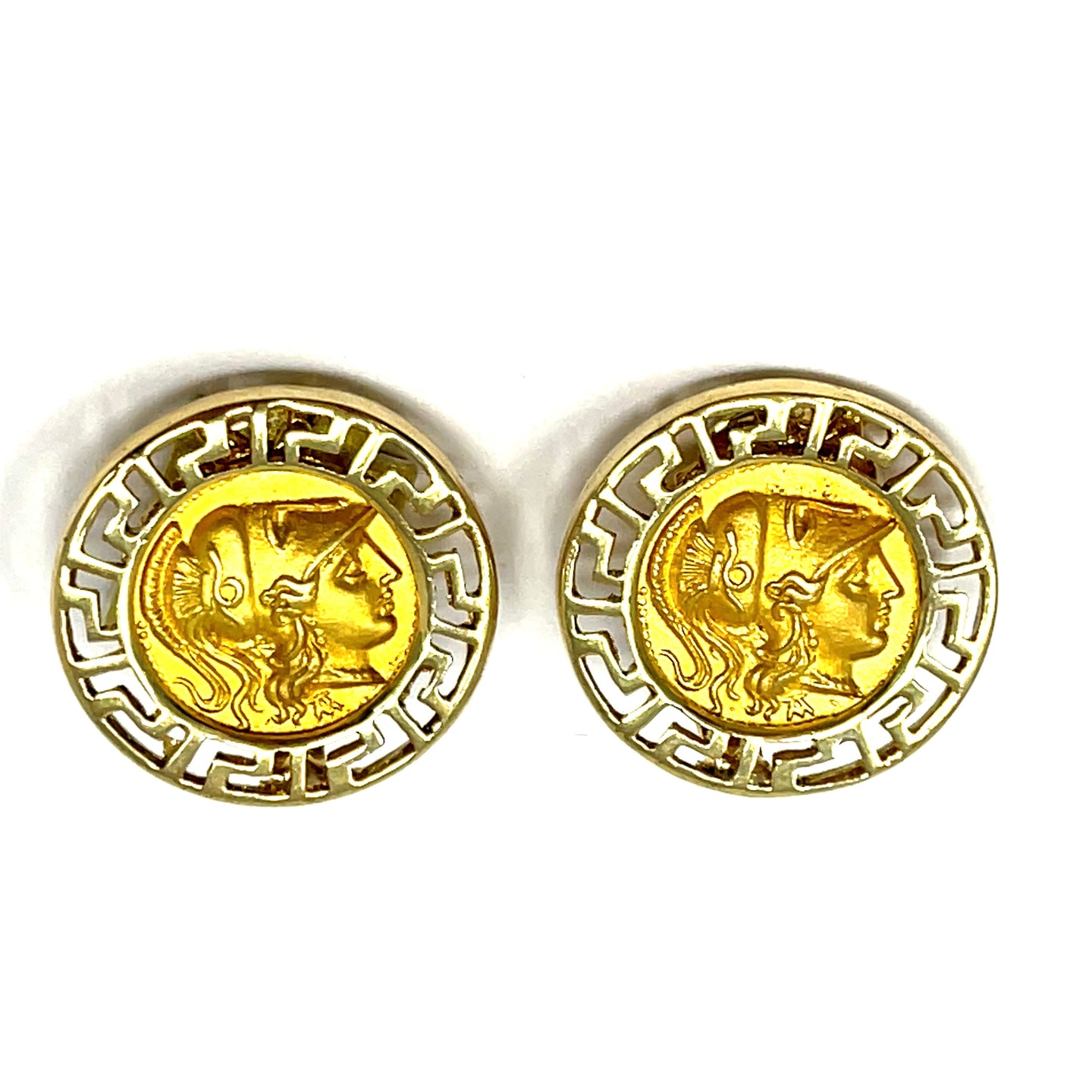 14K Greek Key Coin Earrings