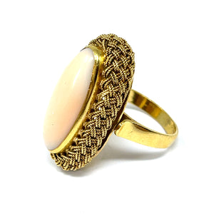 18K Angel Skin Coral Ring With Woven Bezel